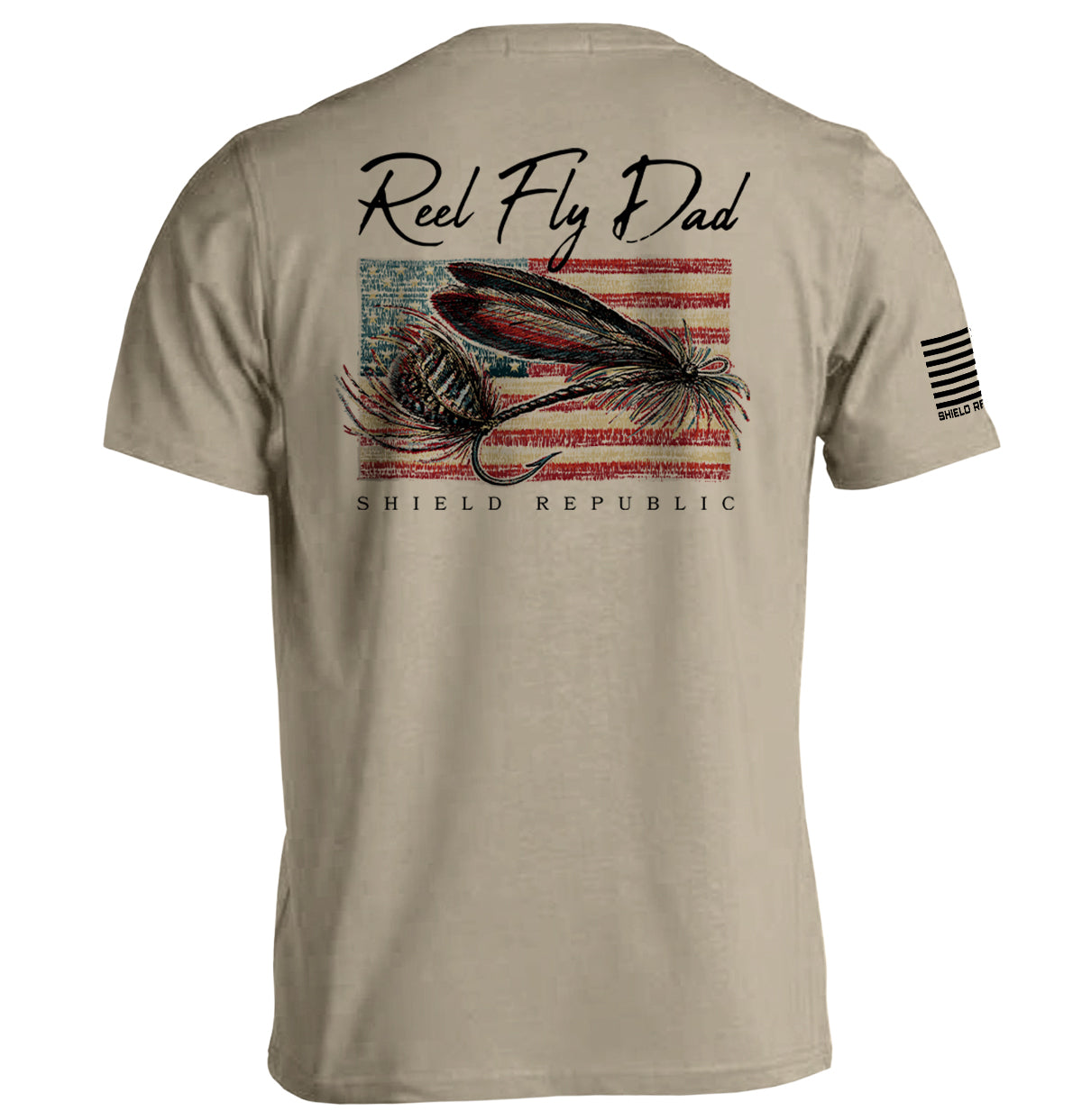 Reel Fly Dad Fishing American Flag T-Shirt by Shield Republic