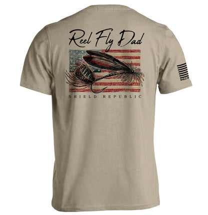 Reel Fly Dad Fishing American Flag T-Shirt by Shield Republic