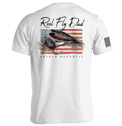 Reel Fly Dad Fishing American Flag T-Shirt, Fly Fishing Dad Tee by Shield Republic