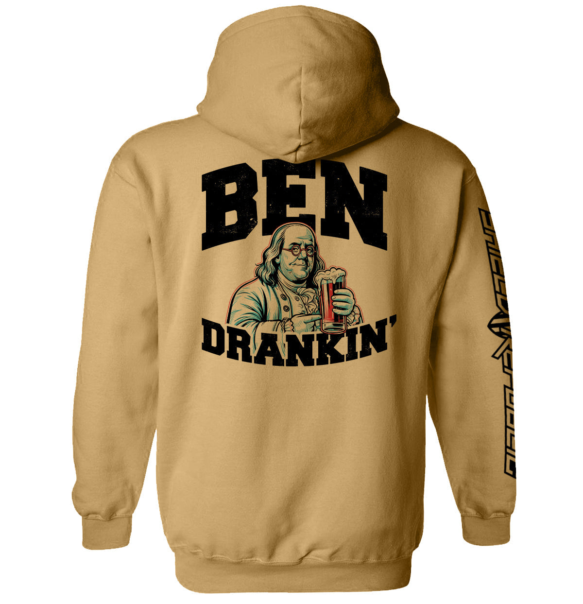 Ben Drankin T-Shirt featuring a playful drinking graphic on the back of a hoodie, perfect for casual wear and humor lovers.
