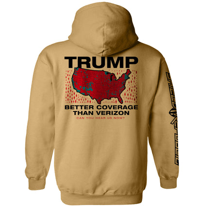 Trump Better Coverage Than Verizon T-Shirt with humorous design on back, perfect for casual wear.