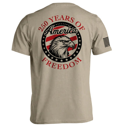 250 Years Of Freedom Eagle Shirt with bold eagle and American flag design on back