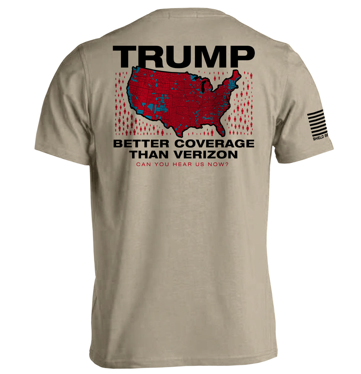 Trump Better Coverage Than Verizon T-Shirt with humorous graphic on the back, ideal for making bold statements at casual events.