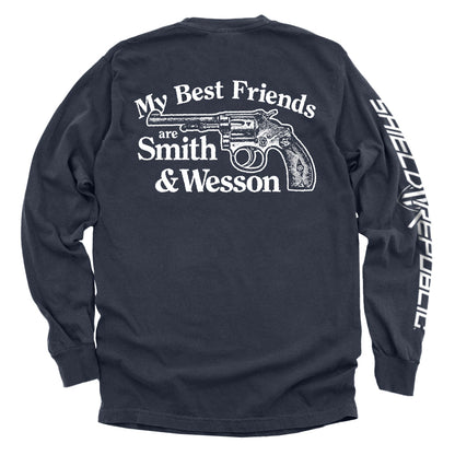 my best friends are smith and wesson hoodie with revolver graphic on back, perfect for 2A supporters and fans of second amendment humor