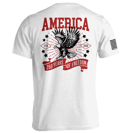 White America 250 Years of Freedom Shirt with eagle design, celebrating 1776–2026 anniversary, ideal for history enthusiasts.