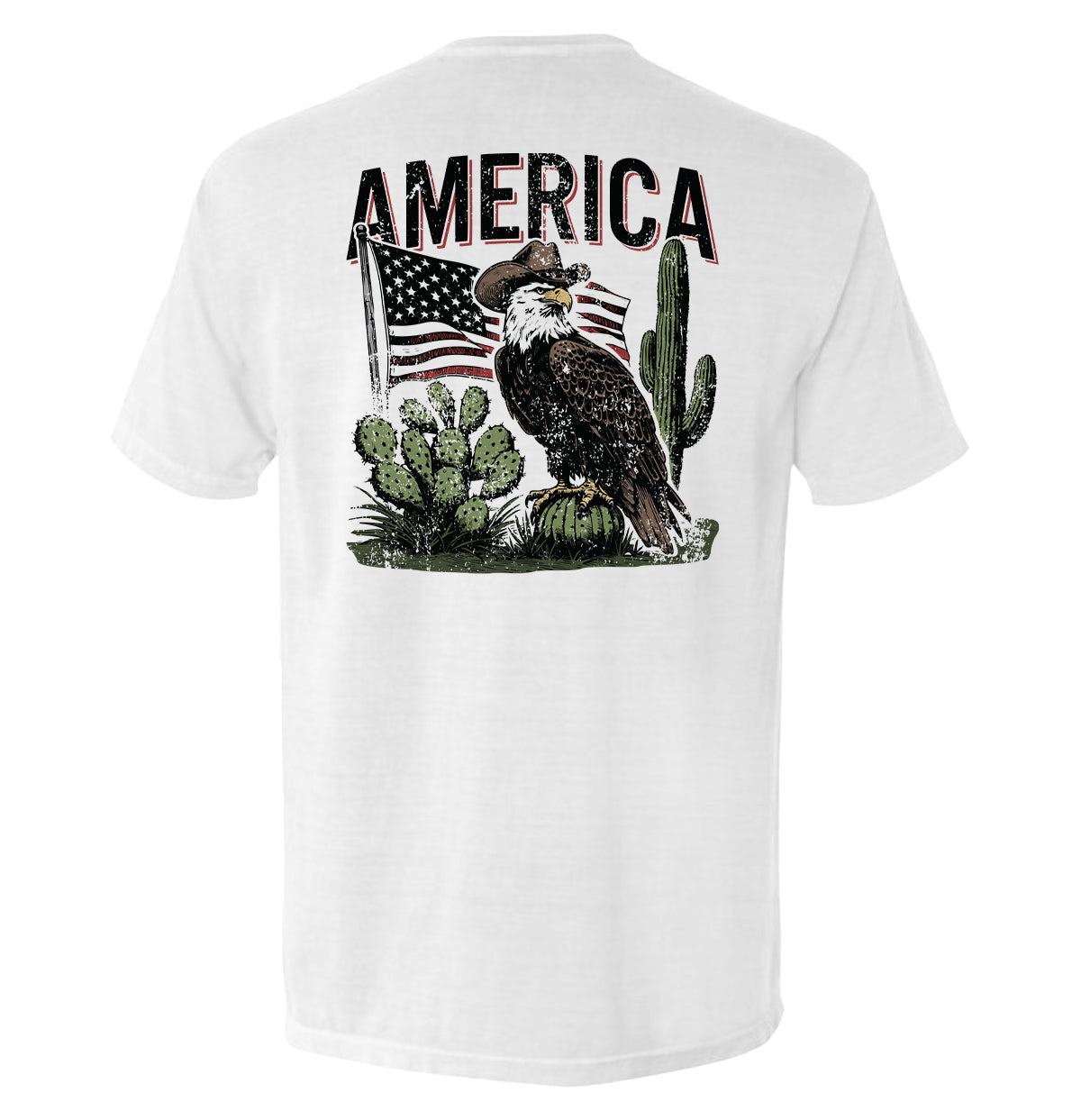 America Eagle Western T-Shirt with eagle and flag graphic on white