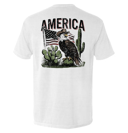 America Eagle Western T-Shirt with eagle and flag graphic on white