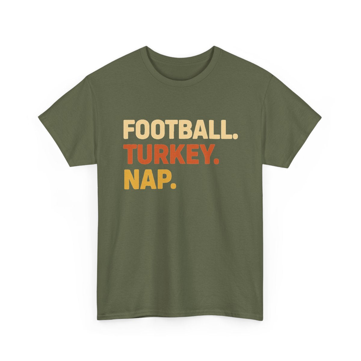 Football Turkey Nap Shirt featuring bold lettering in fall colors for a funny Thanksgiving t-shirt.