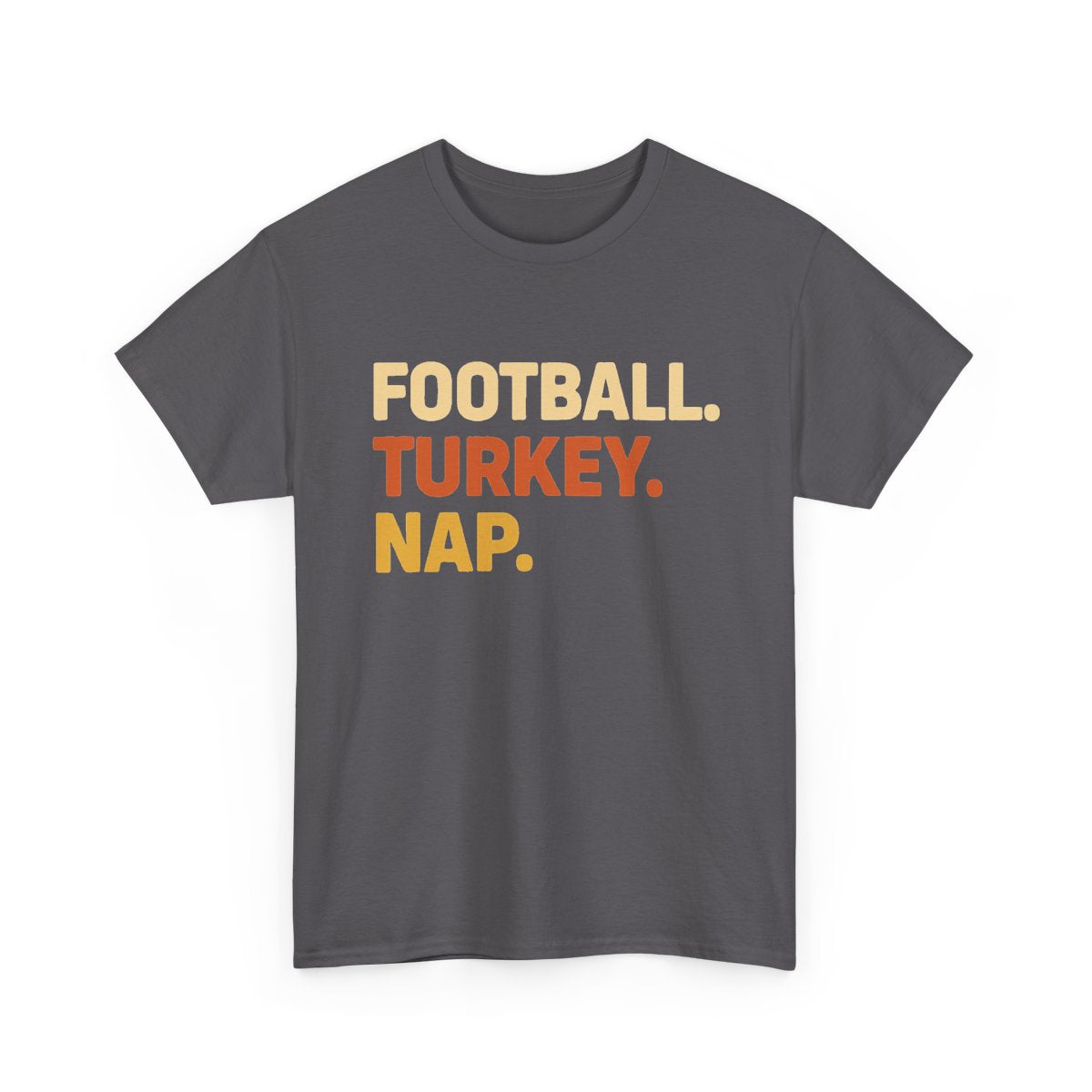 Football Turkey Nap Shirt featuring bold retro-inspired lettering on a dark t-shirt.
