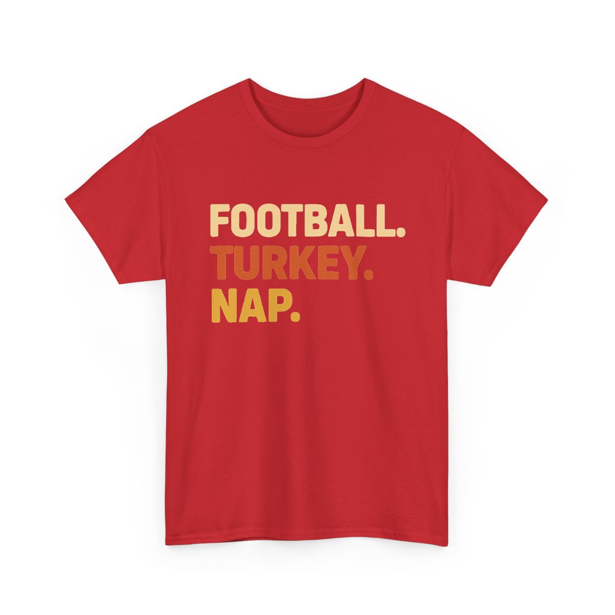 Football Turkey Nap Shirt in red featuring bold lettering for Thanksgiving celebration.