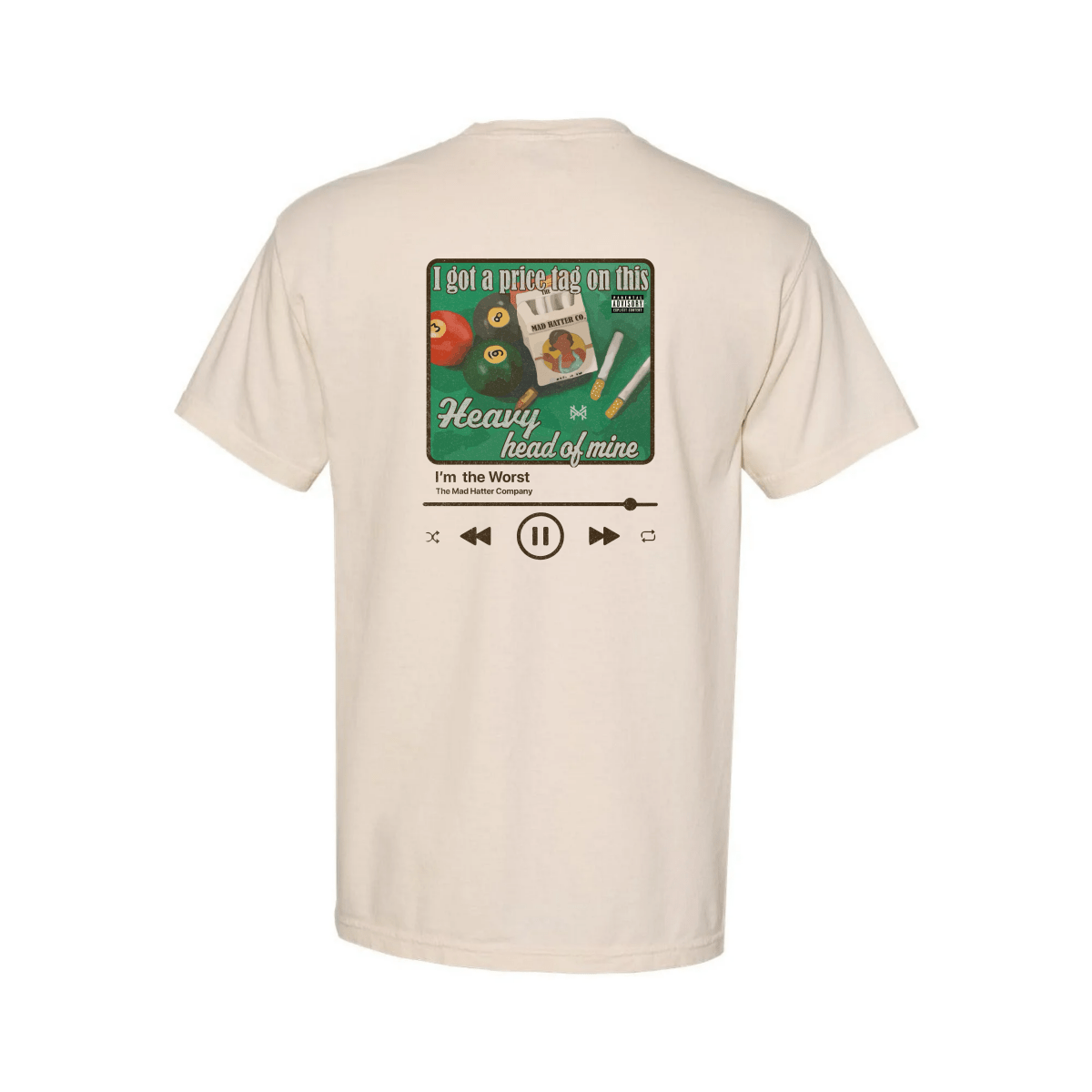 Heavy Head of Mine T Shirt featuring southern music parody graphic and album-style design on white tee.