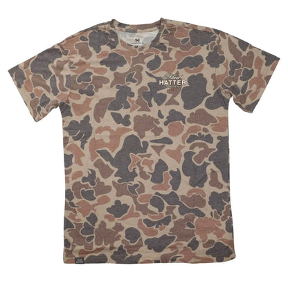 Over The Limit T Shirt with vintage-style camouflage graphic print.