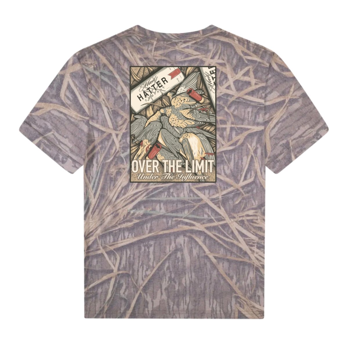 Rear view of Over The Limit T Shirt featuring vintage-style graphic with hand-drawn details on a textured background.