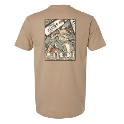 Over The Limit T Shirt with vintage graphic and hand-drawn details on beige fabric