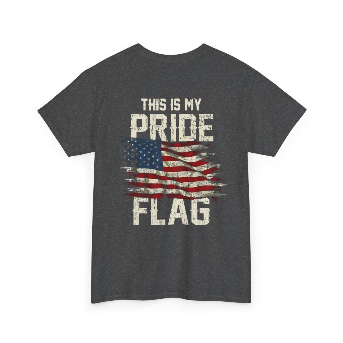 This Is My Pride Flag T-Shirt with distressed American flag graphic, highlighting patriotic pride and freedom, ideal for casual wear.