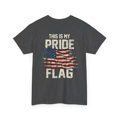 This Is My Pride Flag T-Shirt with distressed American flag graphic, highlighting patriotic pride and freedom, ideal for casual wear.
