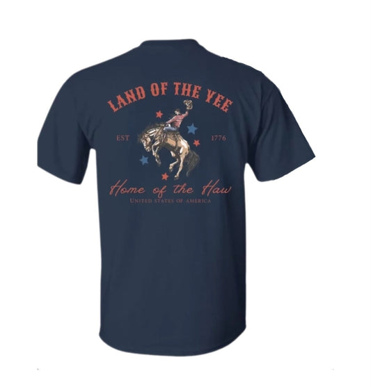 Land of The Yee Home of The Haw Cowboy T-Shirt | Funny Western Y2K Design
