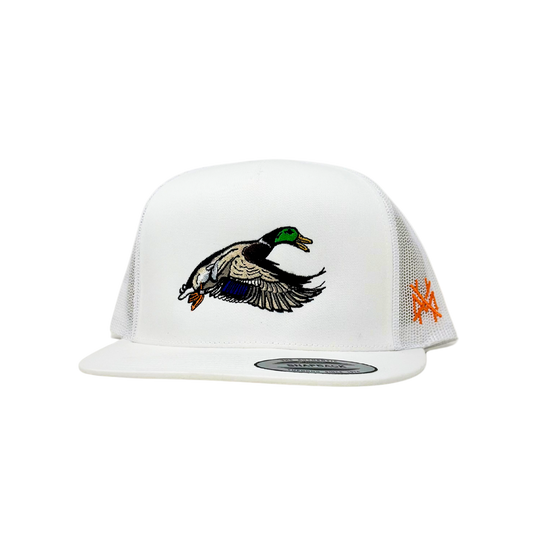 White cap with a duck design and New York Yankees logo on a white background